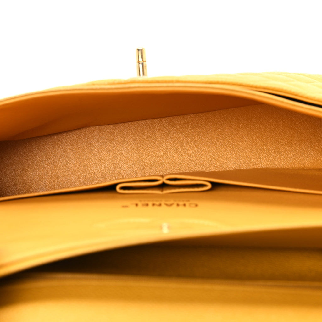 Caviar Quilted Medium Double Flap Yellow