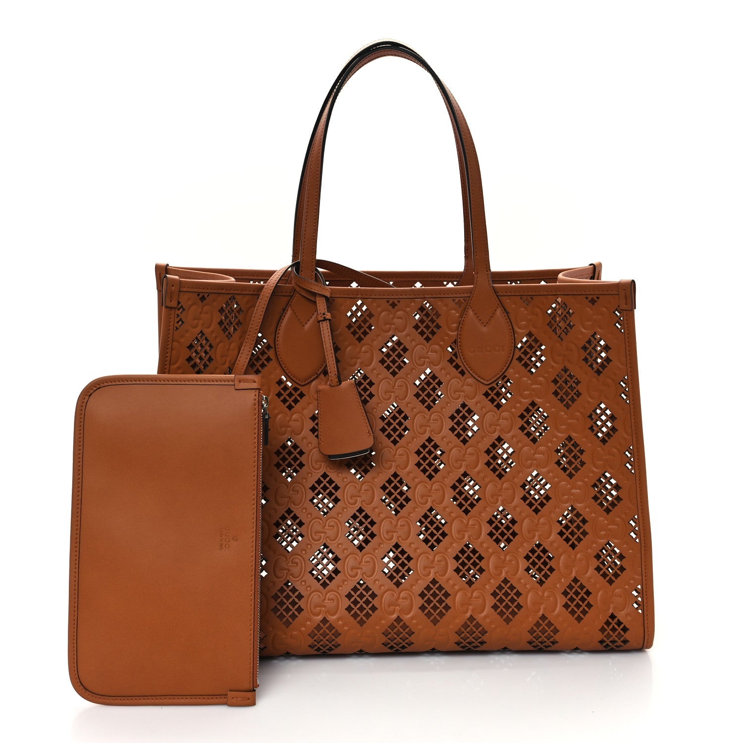 Calfskin GG Monogram Diamond Cut Medium Ophidia Tote Bag Brown