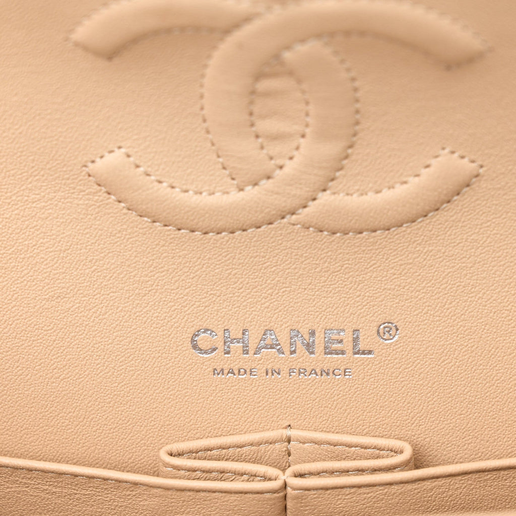 Caviar Quilted Medium Double Flap Beige