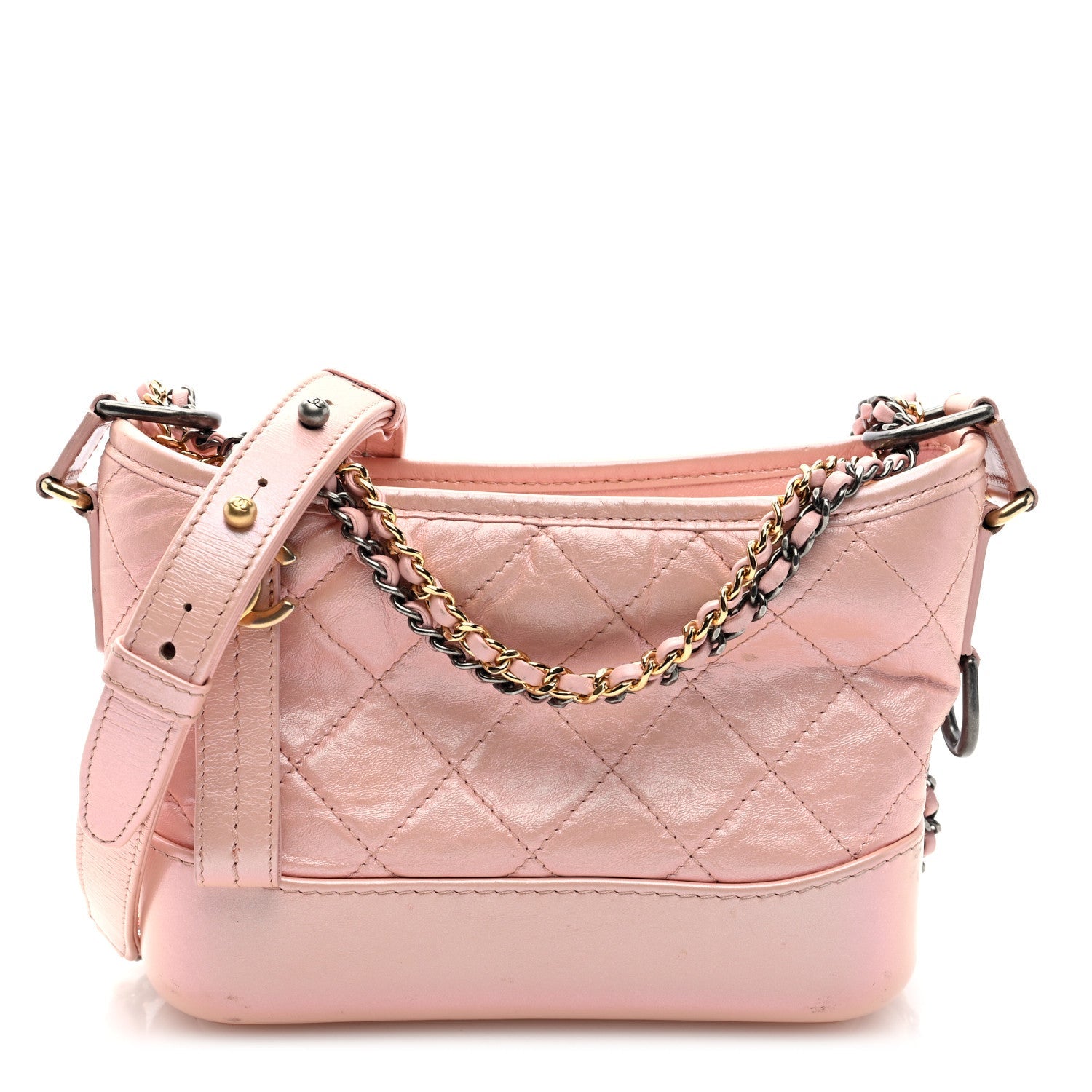Iridescent Aged Calfskin Quilted Small Gabrielle Hobo Rose