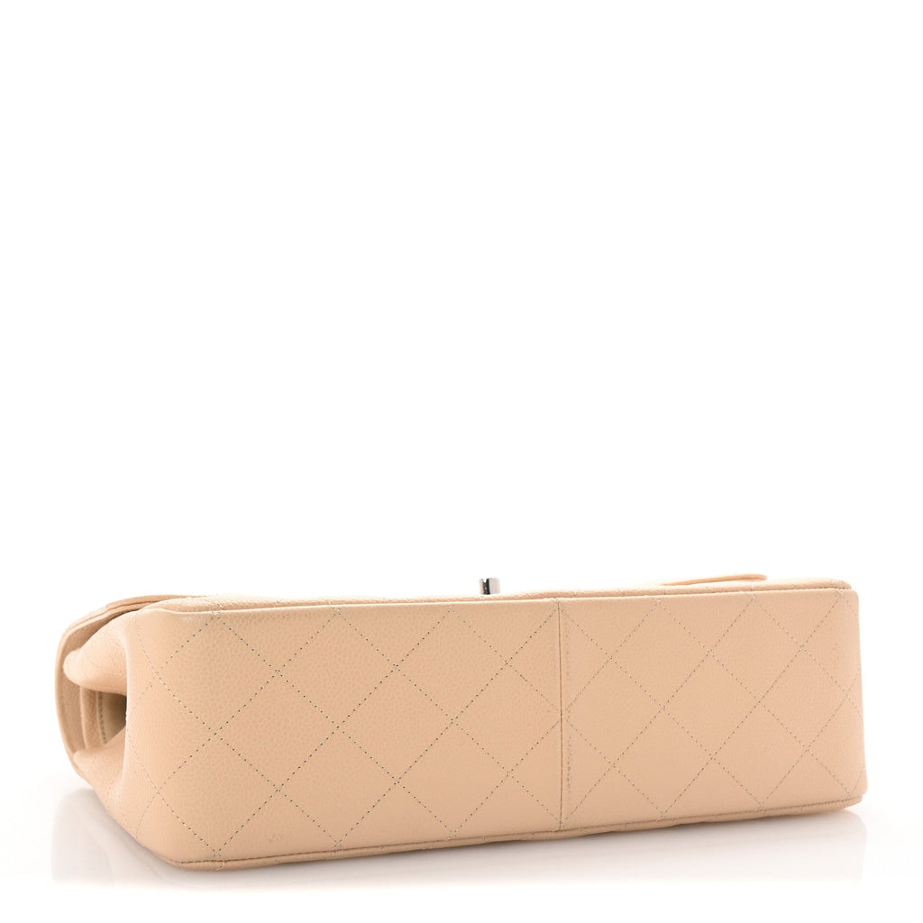 Caviar Quilted Jumbo Double Flap Light Beige