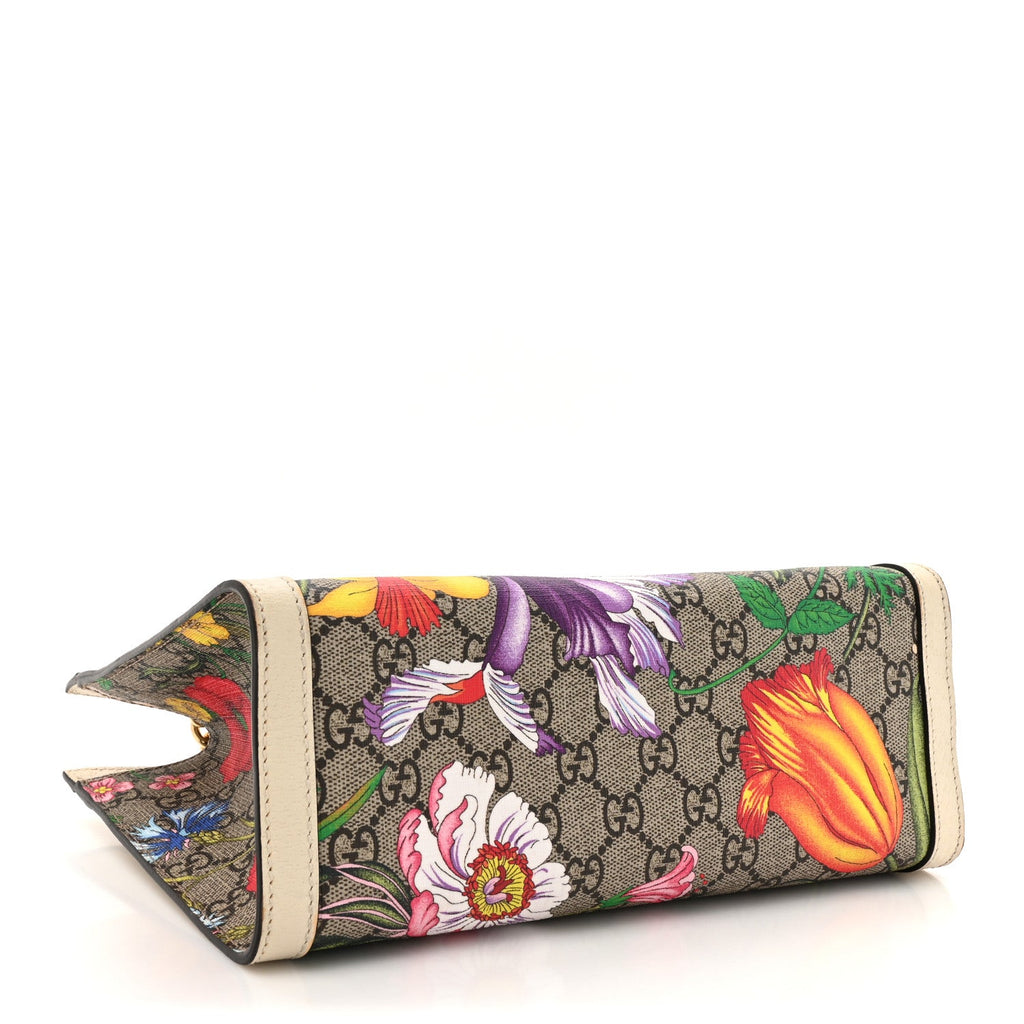 GG Supreme Monogram Flora Textured Calfskin Small Padlock Tote Beige Ebony Multicolor Mystic White