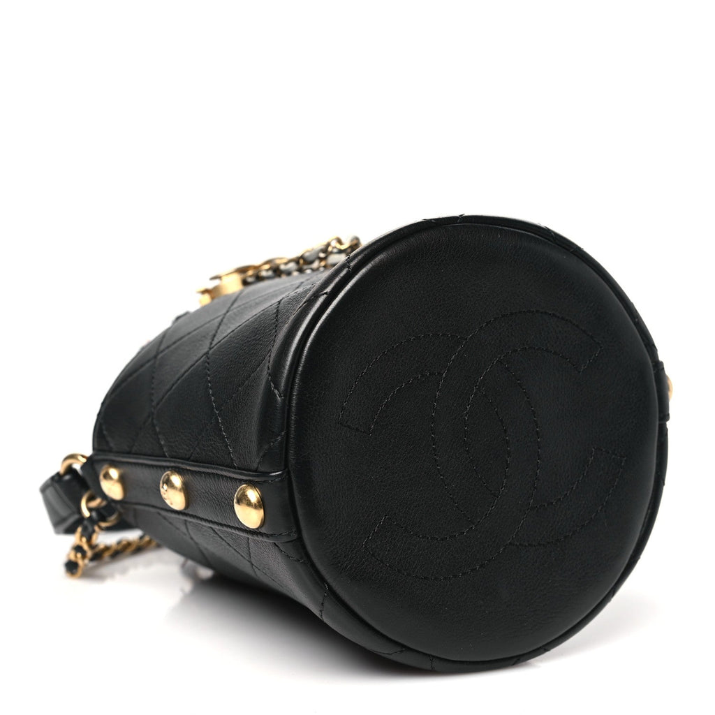 Calfskin Tweed Small CC Chain Bucket Drawstring Bag Black Multicolor