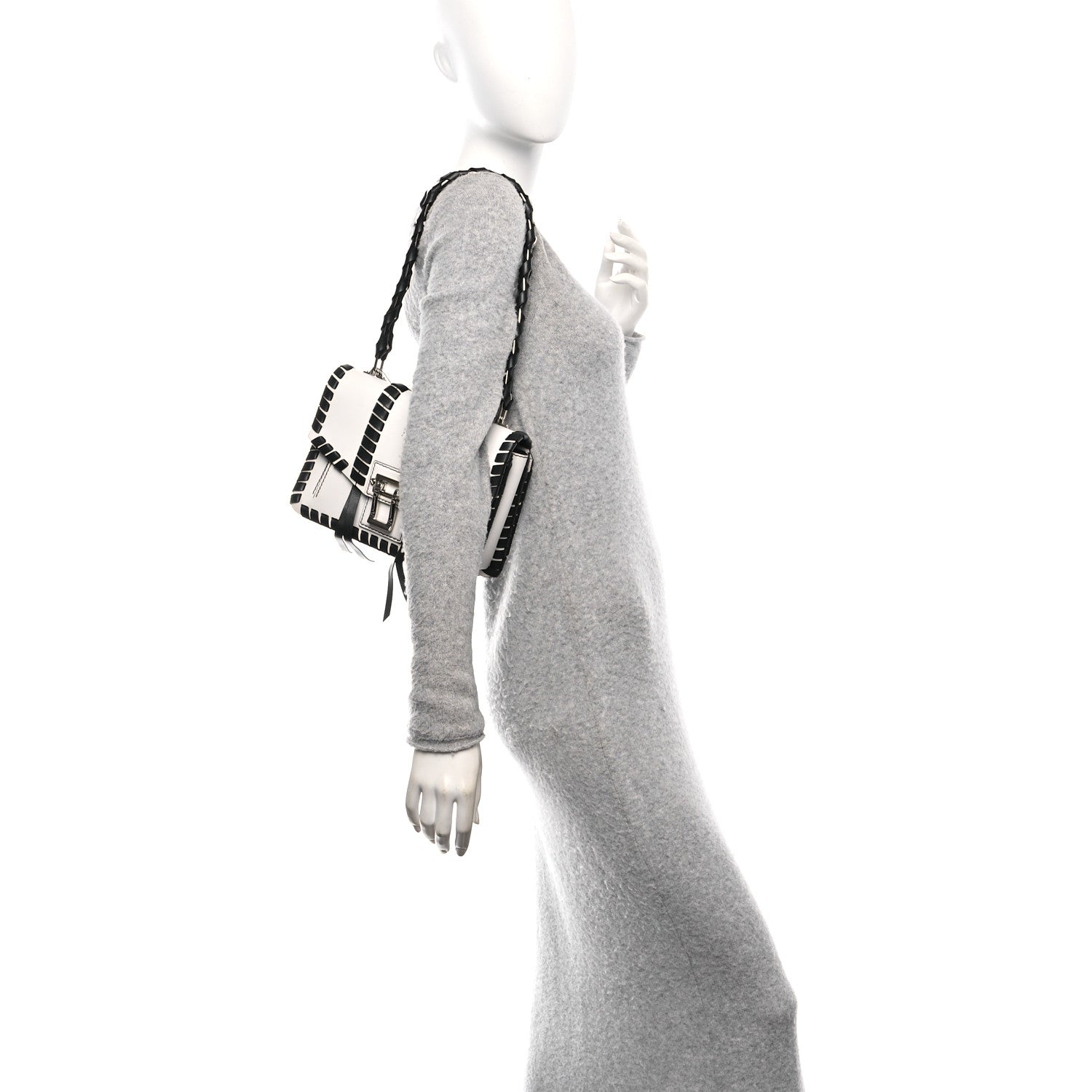 Calfskin Hava Whipstitch Shoulder Bag White Black