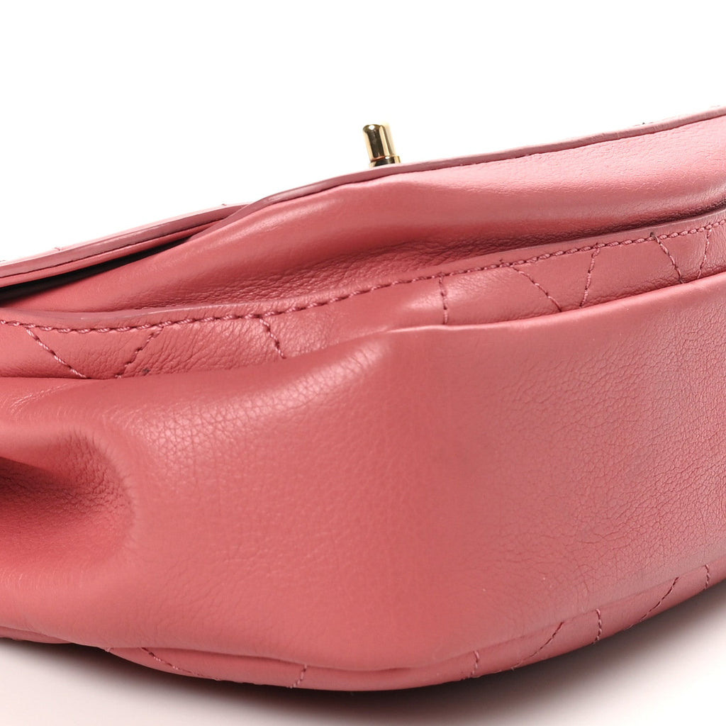 Calfskin Stitched Small Flap Bag Pink
