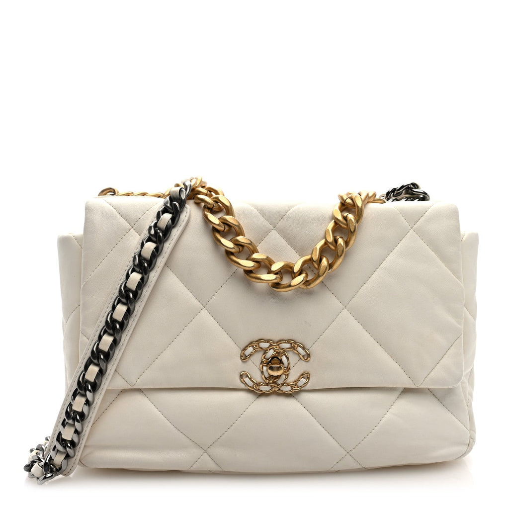 Lambskin Quilted Large Chanel 19 Flap White