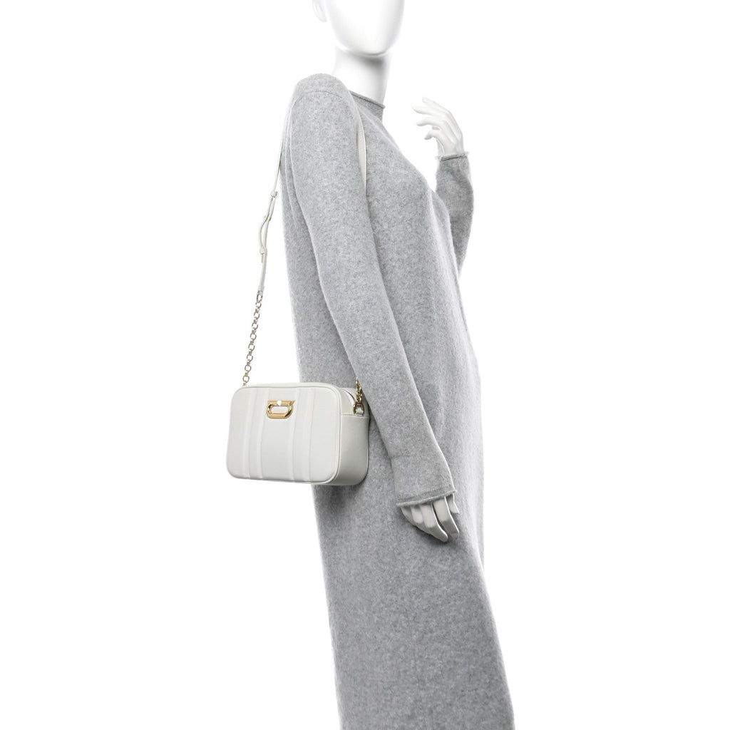 Calfskin Quilted Medium Gancini Camera Case Optic White