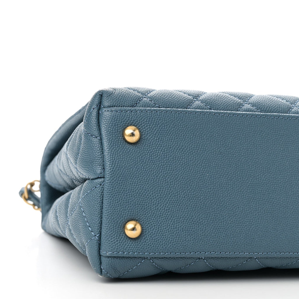 Caviar Quilted Lizard Embossed Small Coco Handle Flap Blue