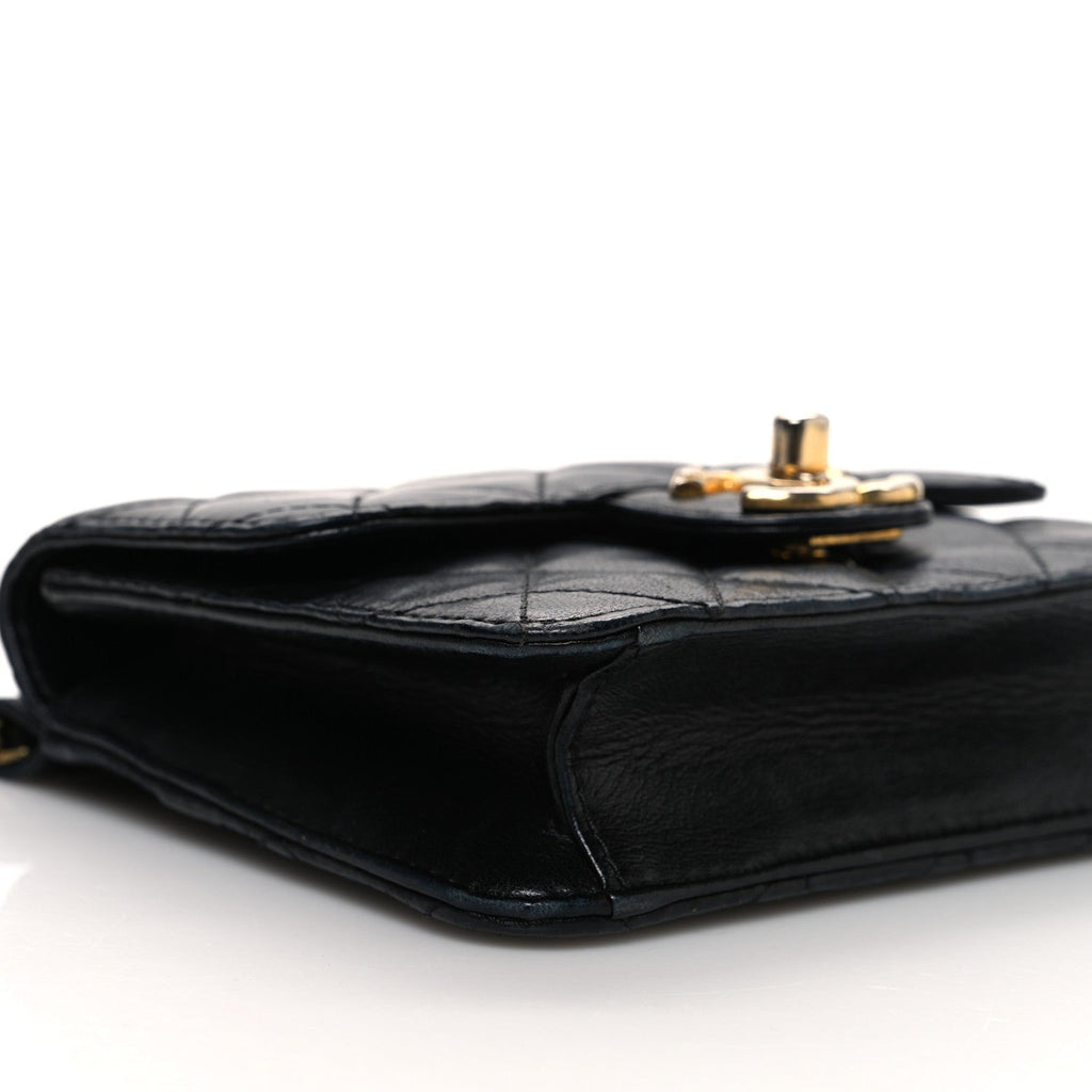 Lambskin Quilted Extra Mini Flap Black