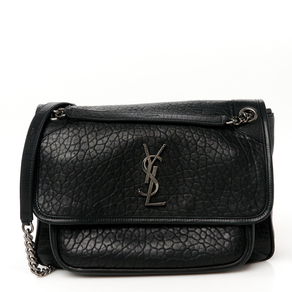 Grained Lambskin Monogram Medium Niki Chain Satchel Black