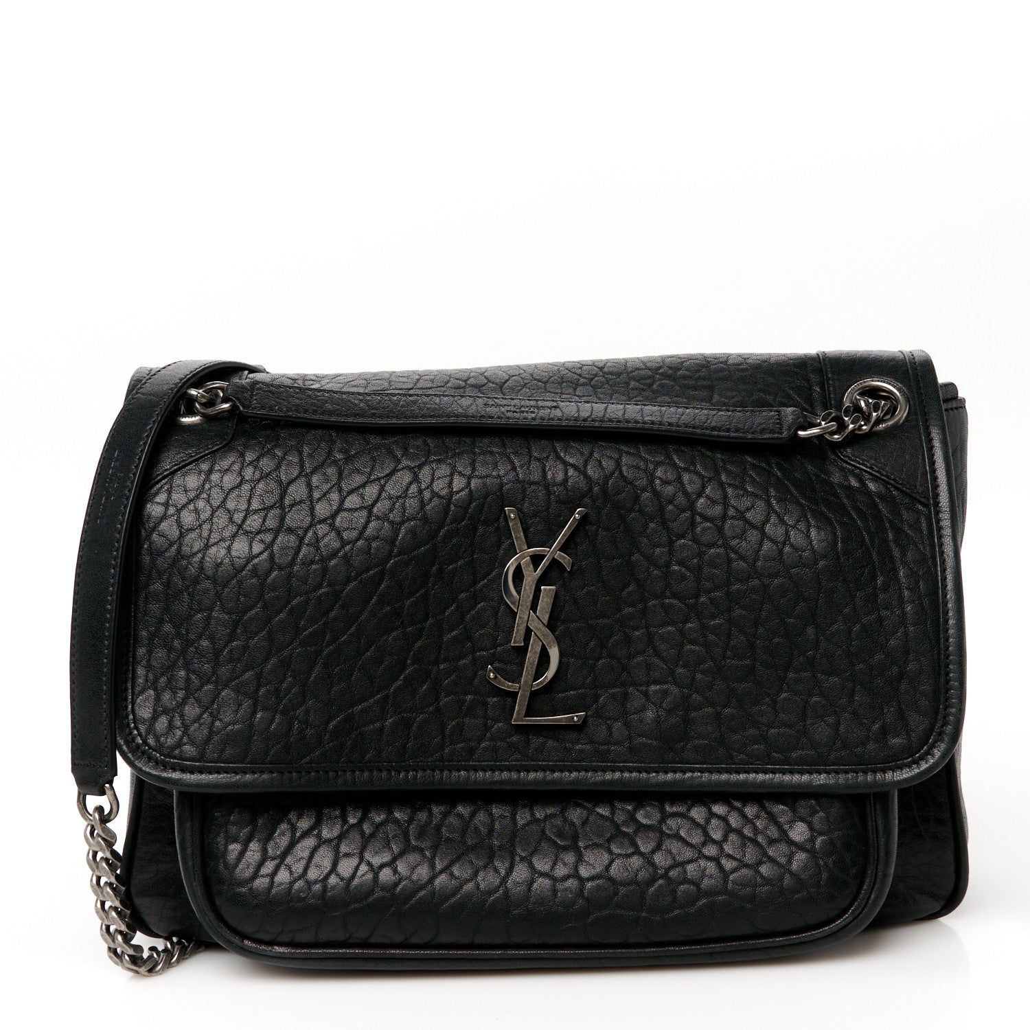 Grained Lambskin Monogram Medium Niki Chain Satchel Black