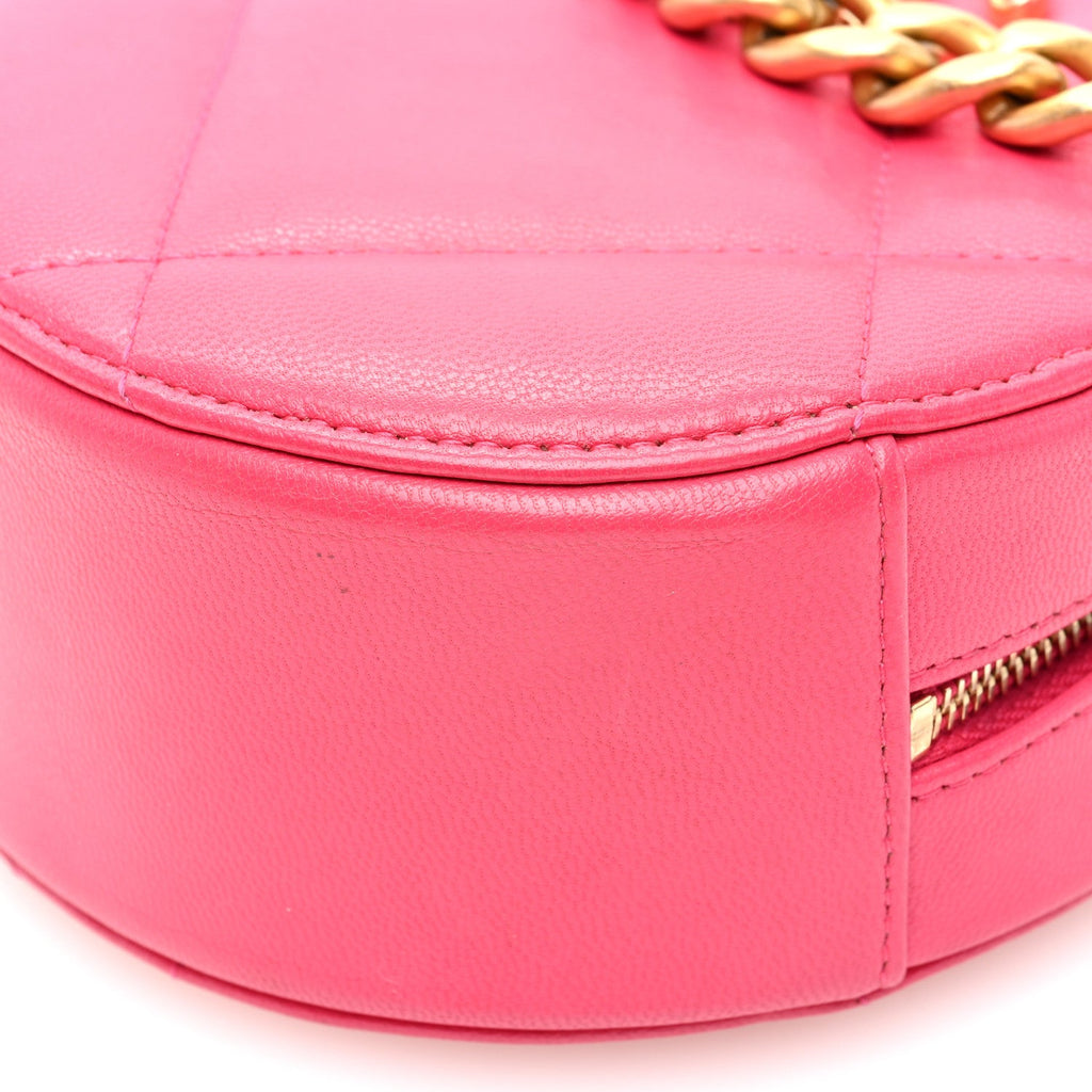Goatskin Quilted Chanel 19 Round Clutch With Chain Dark Pink