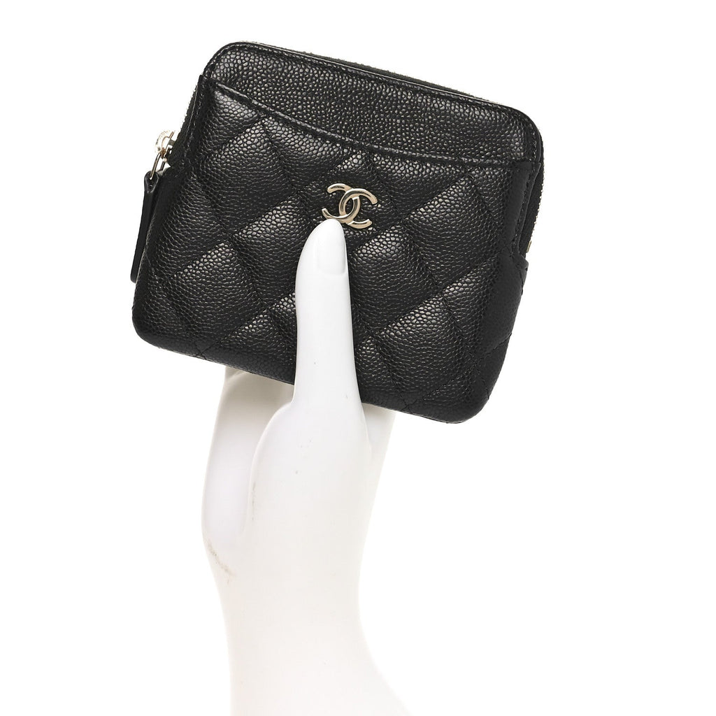 Caviar Quilted Zip  Holder Wallet Black