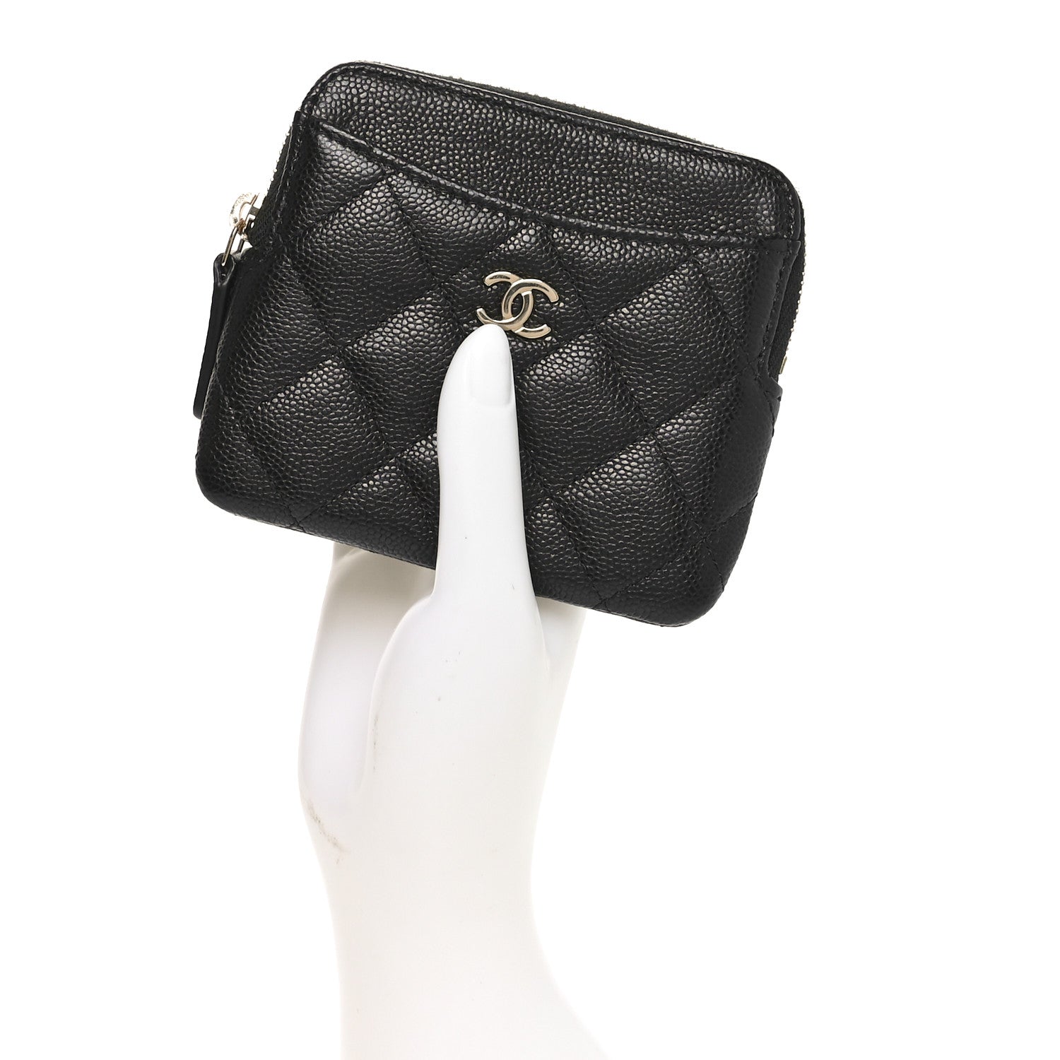 Caviar Quilted Zip  Holder Wallet Black