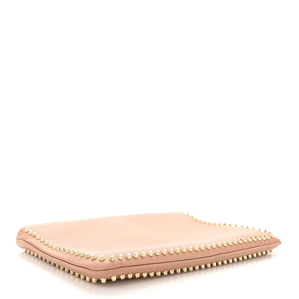 Calfskin Studded Loubiposh Clutch Nude