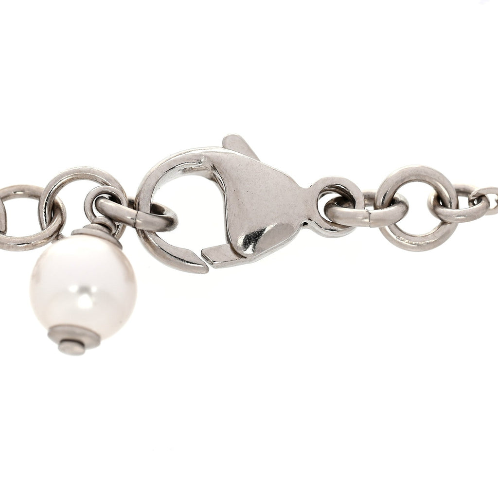 Crystal Pearl CC Bracelet Silver