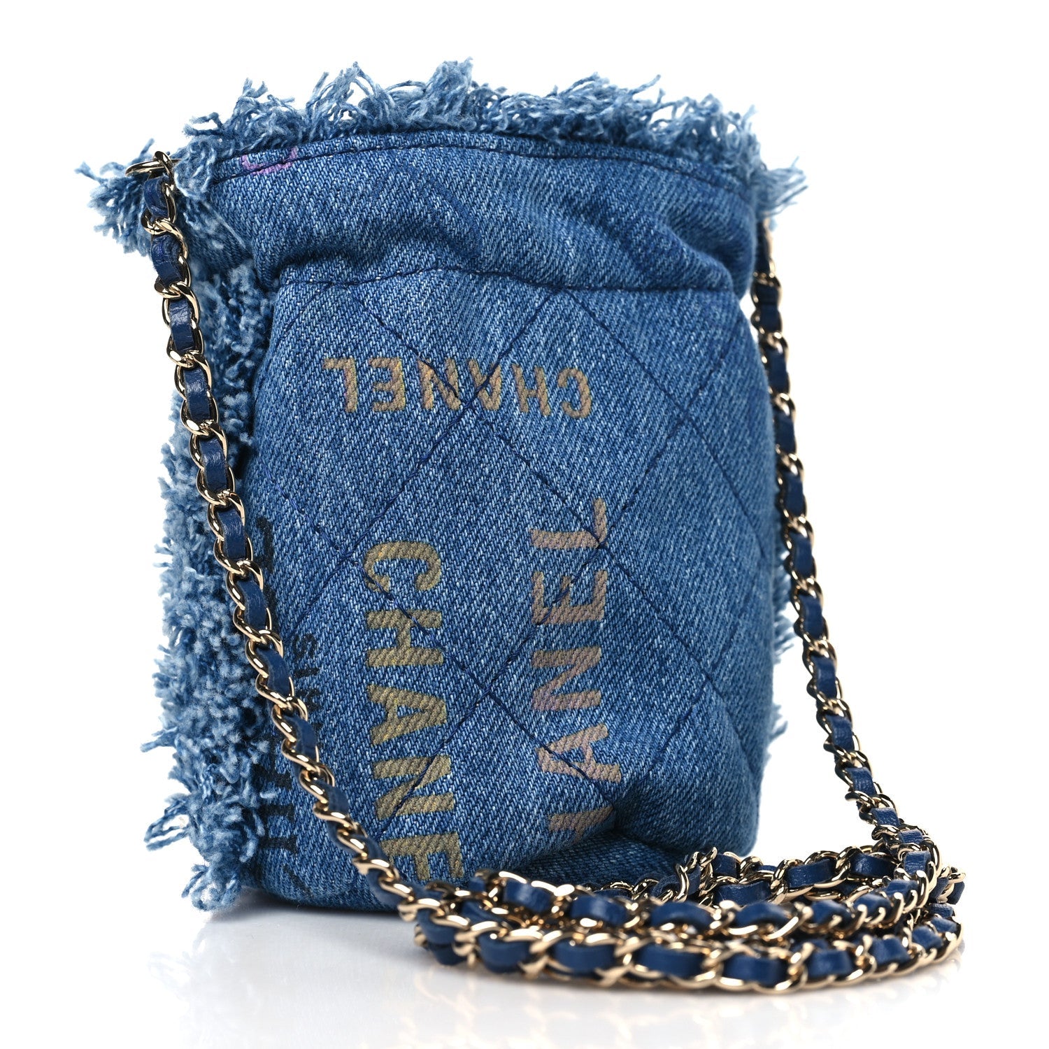 Denim Quilted Mood Mini Bucket With Chain Blue Multicolor
