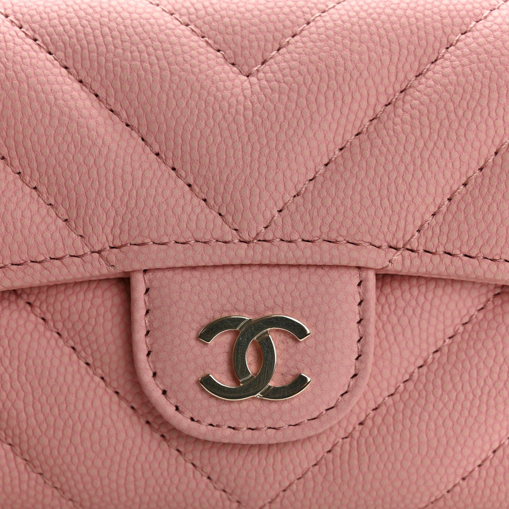 Caviar Flat Chevron Quilted Flap  Holder Pink
