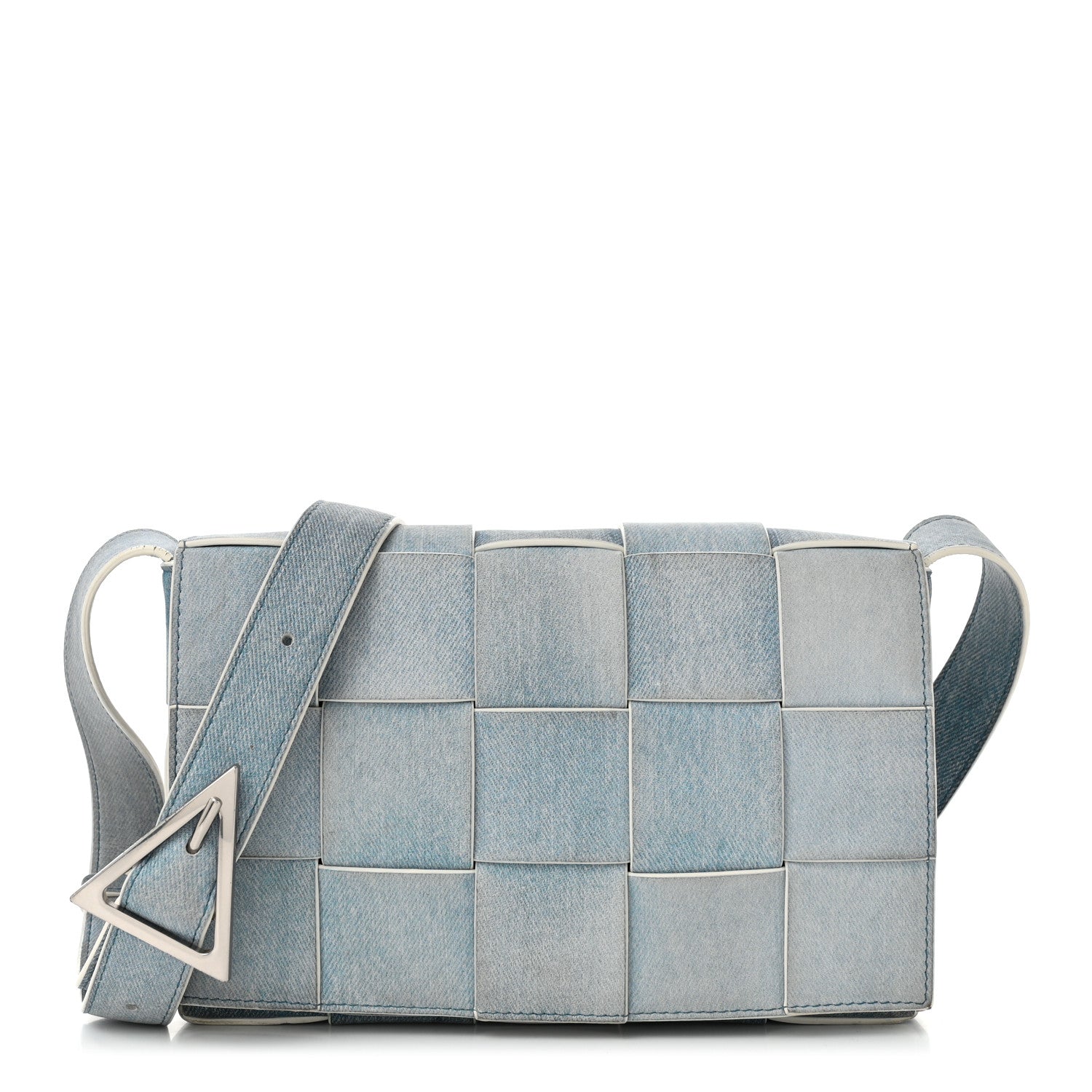 Calfskin Denim Print Maxi Intreccio Cassette Crossbody Bag Blue