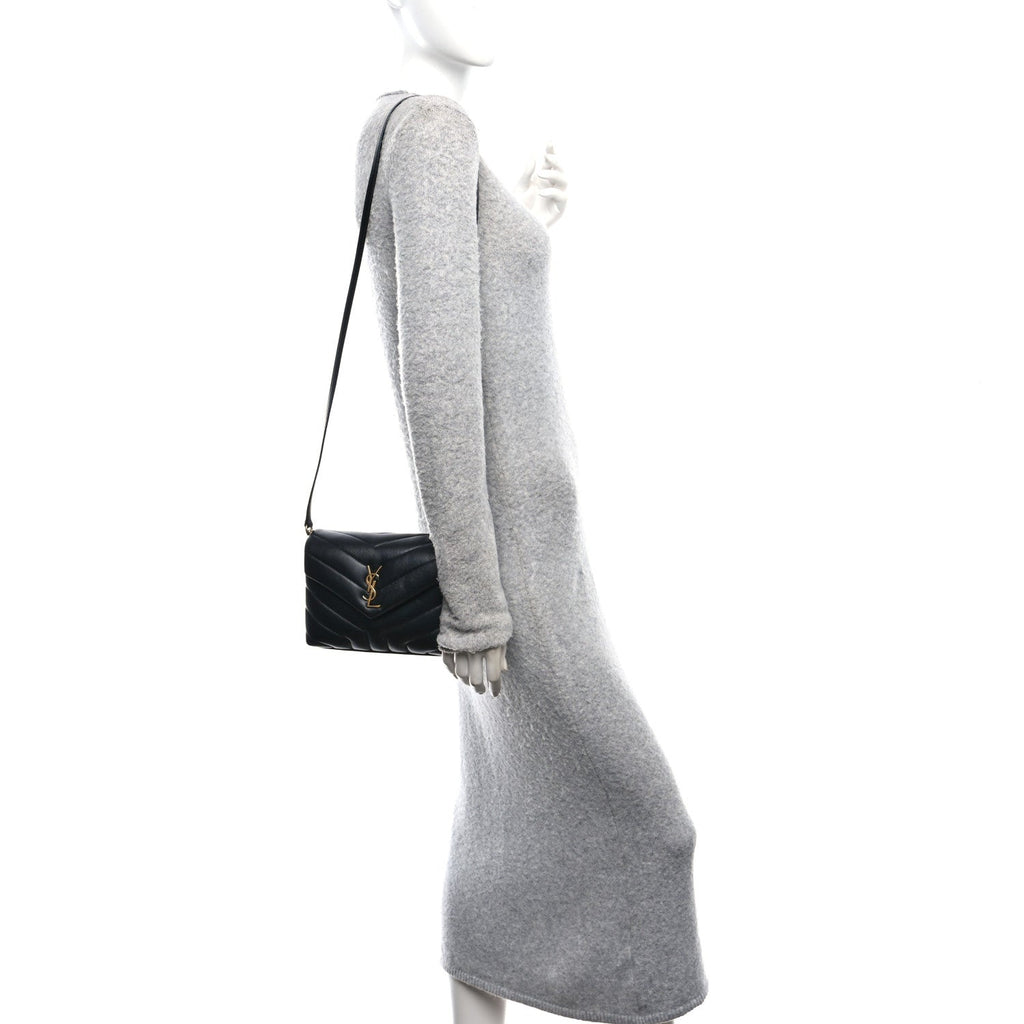 Calfskin Y Quilted Monogram Toy Loulou Crossbody Bag Black