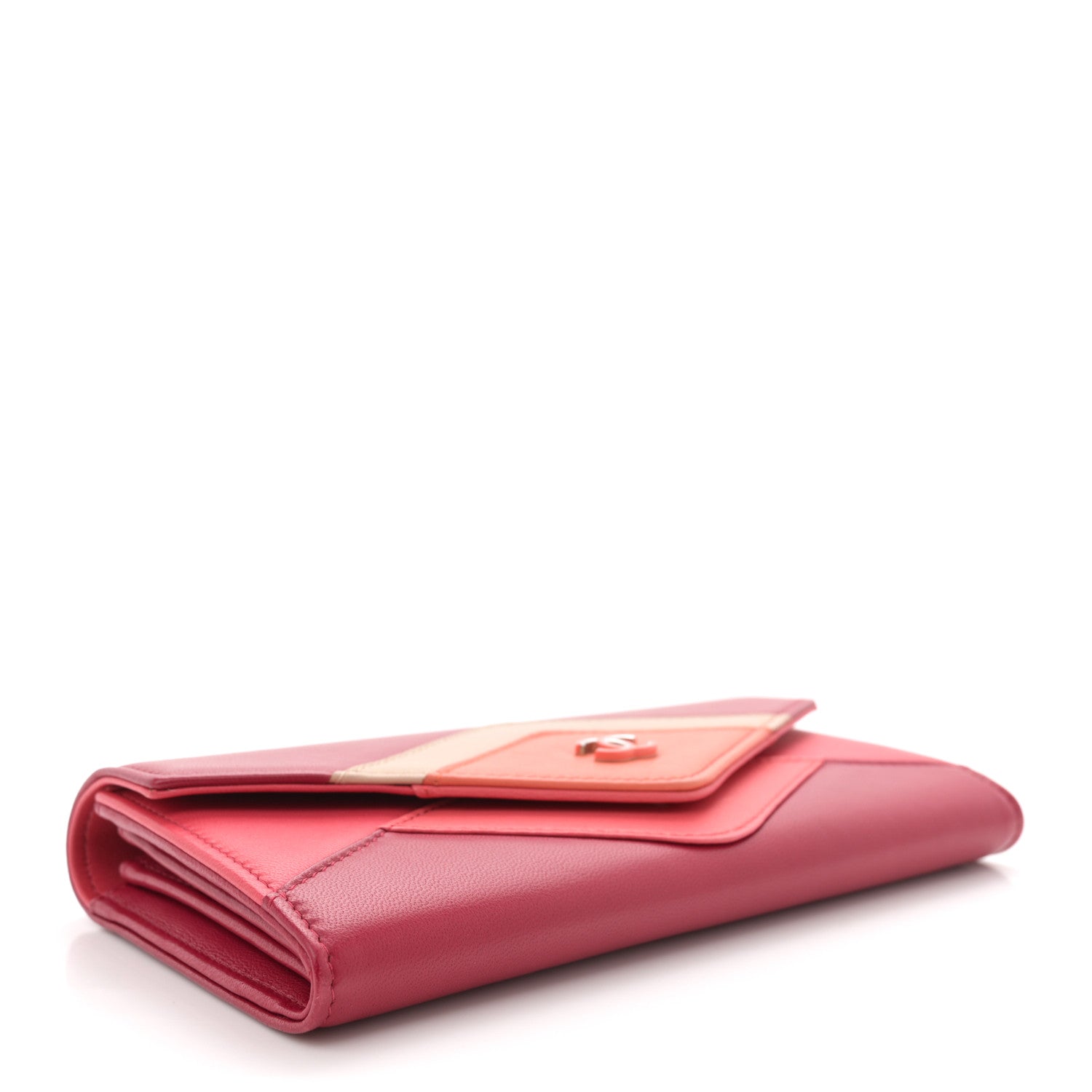 Lambskin Chevron Large Gusset Flap Wallet Dark Pink Multicolor