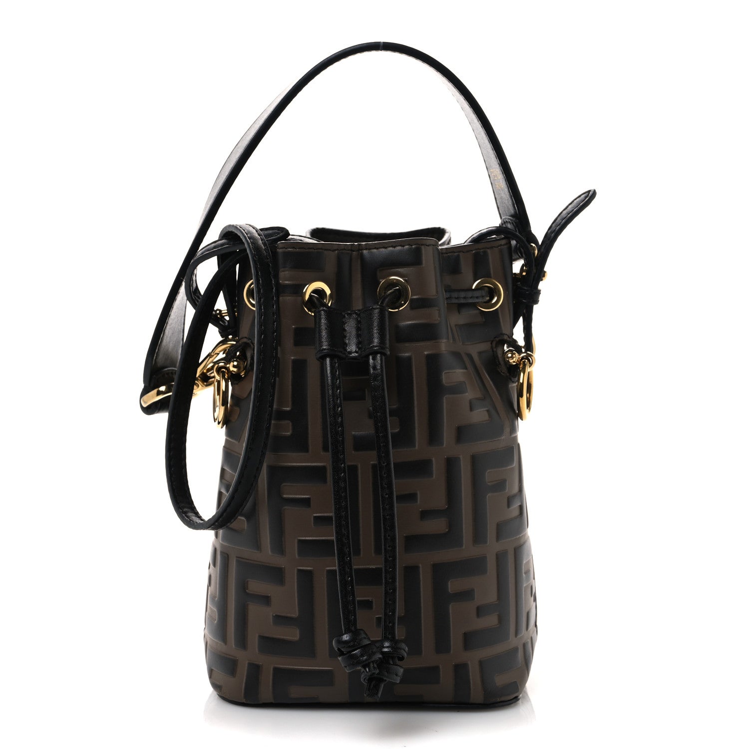 Vitello Liberty F is Fendi Bi-Color FF 1974 Embossed Mini Mon Tresor Bucket Bag Maya Black