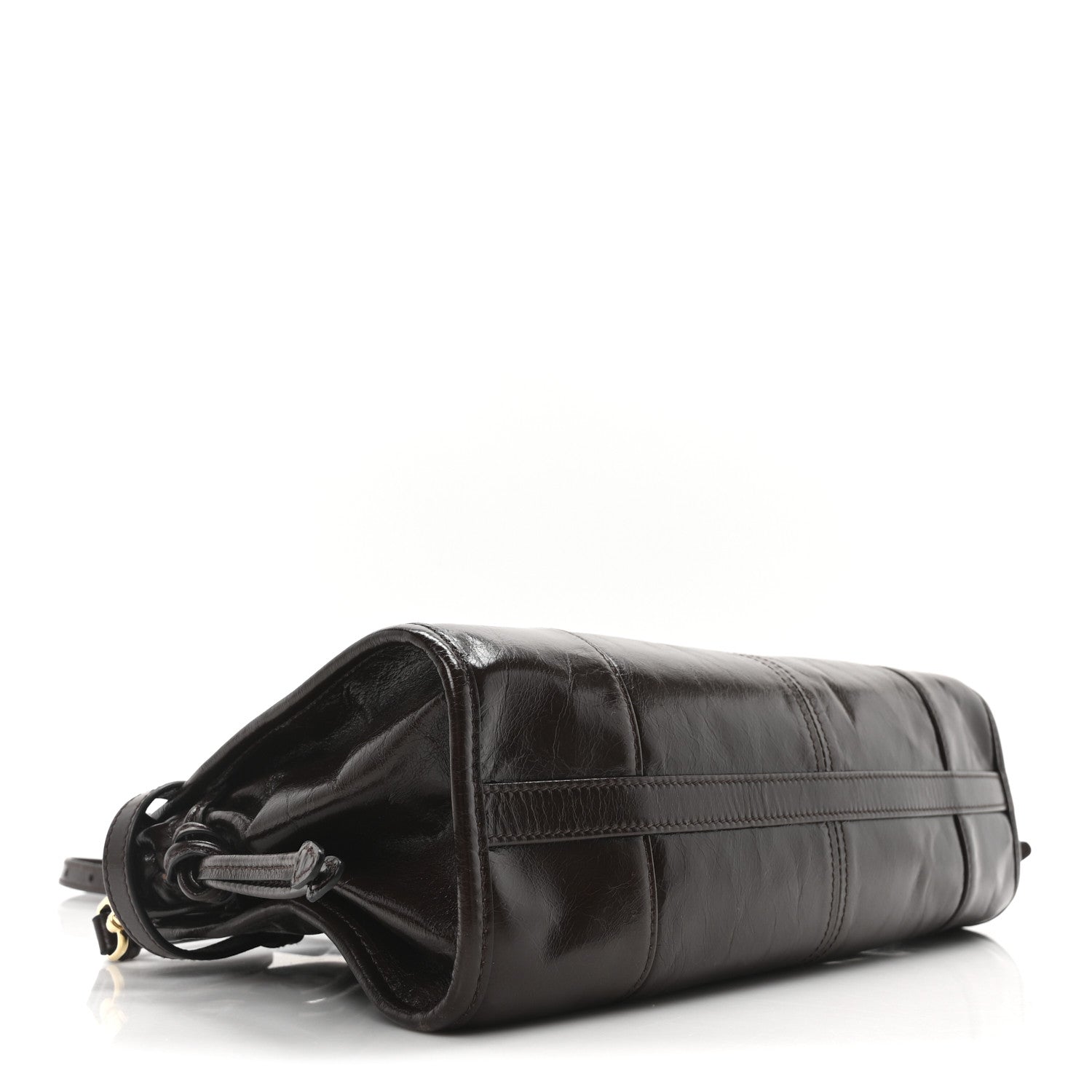 Glossy Calfskin Triangle Medium Bonnie Shoulder Bag Dark Brown