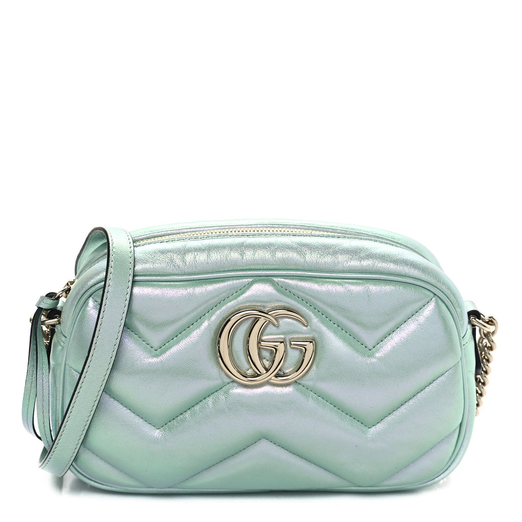 Iridescent Nappa Chevron Matelasse Small GG Marmont Chain Shoulder Bag Iridescent Salvy Green