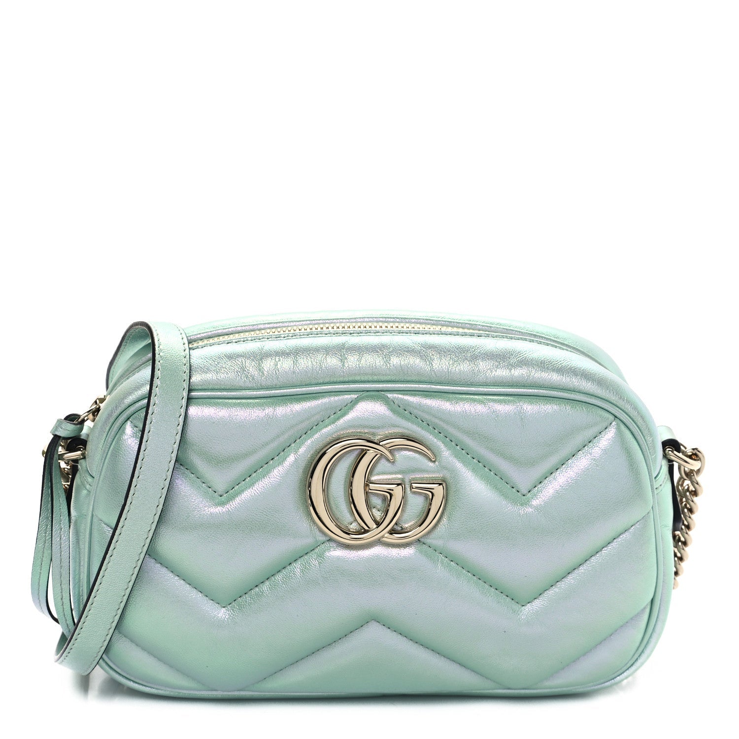 Iridescent Nappa Chevron Matelasse Small GG Marmont Chain Shoulder Bag Iridescent Salvy Green