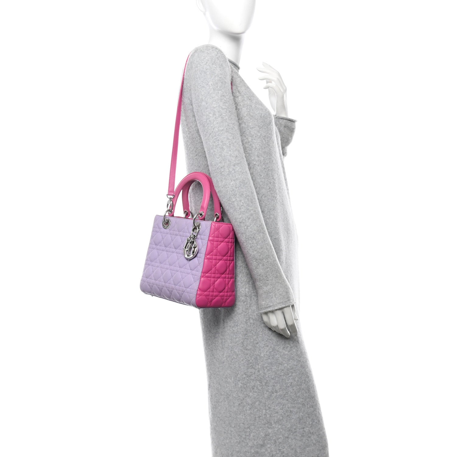 Lambskin Cannage Medium Bi-Color Lady Dior Pink Purple