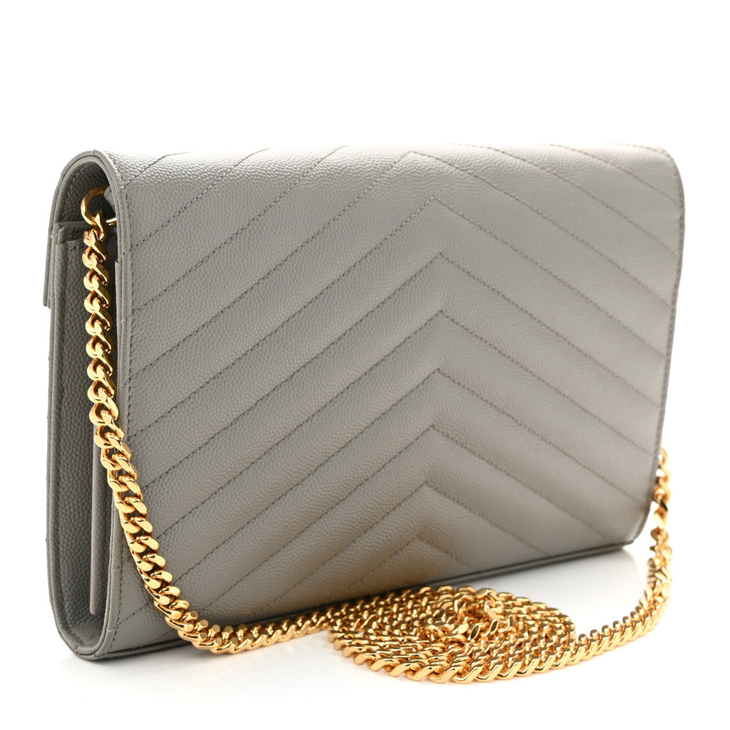 Grain De Poudre Matelasse Chevron Monogram Chain Wallet Fog