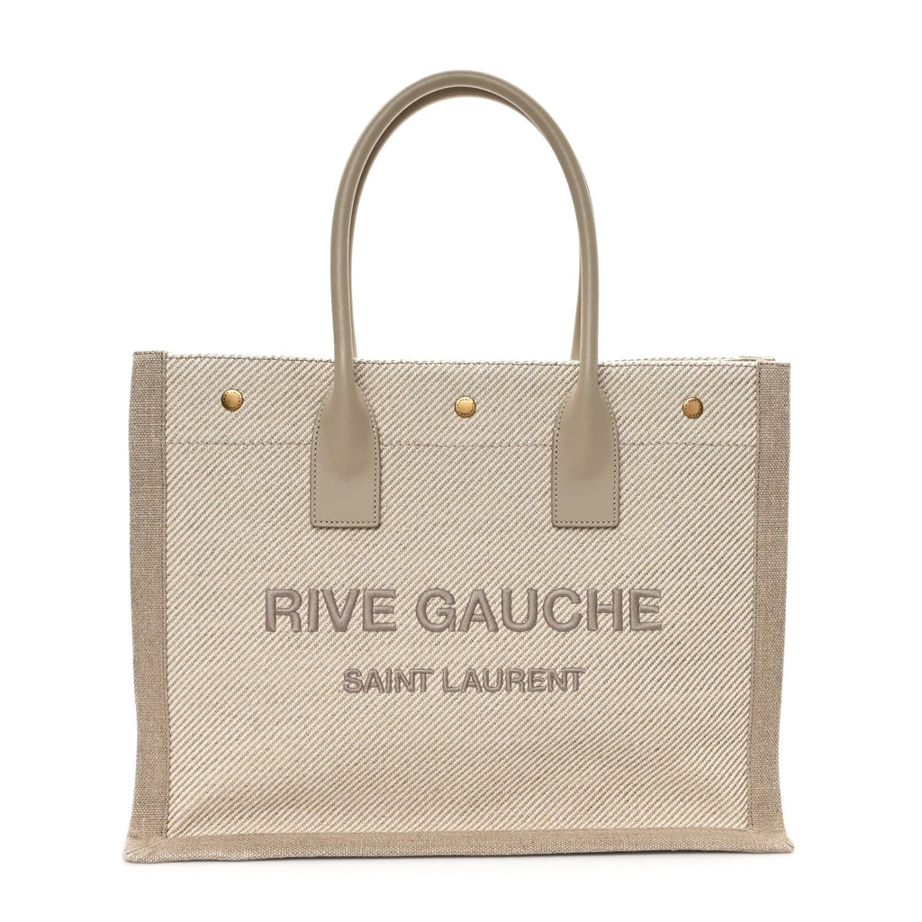 Linen Calfskin Small Rive Gauche Tote Beige Sea Salt