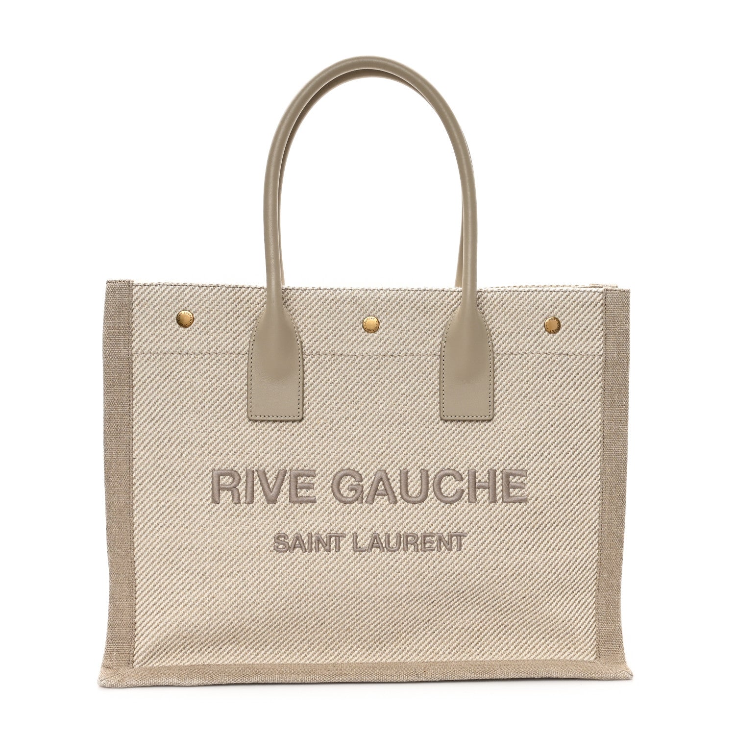 Linen Calfskin Small Rive Gauche Tote Beige Sea Salt