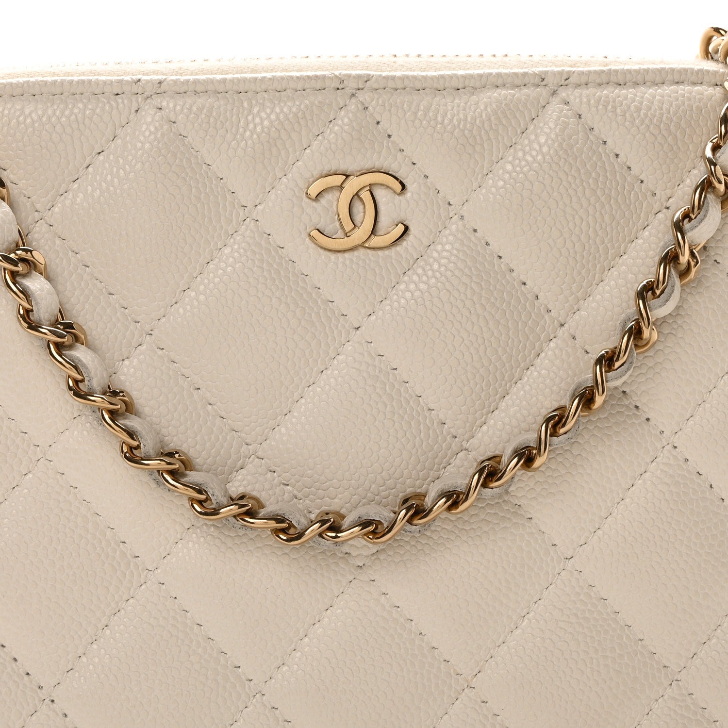 Caviar Quilted Classic Clutch With Chain White