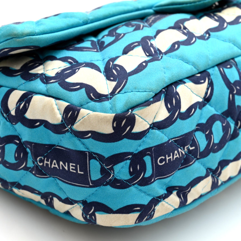Silk Chain Printed Medium Single Flap Blue