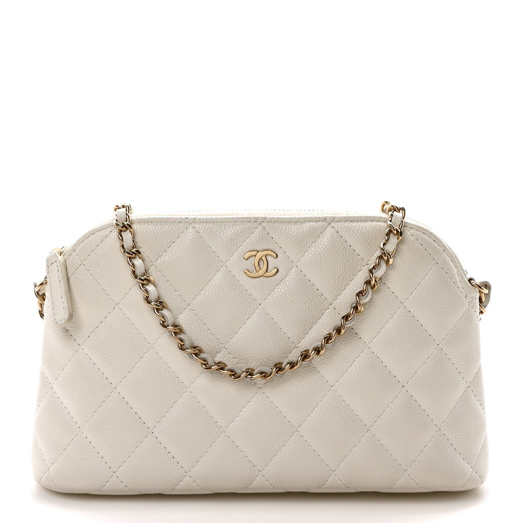 Caviar Quilted Classic Clutch With Chain White