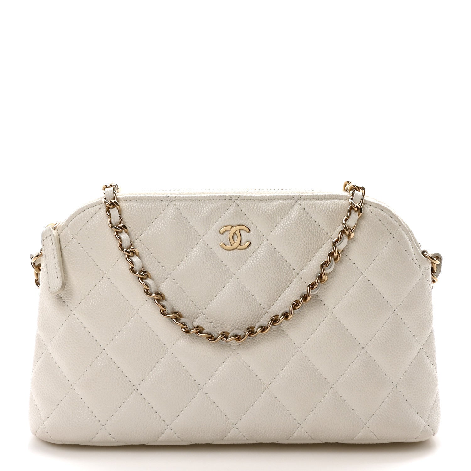 Caviar Quilted Classic Clutch With Chain White