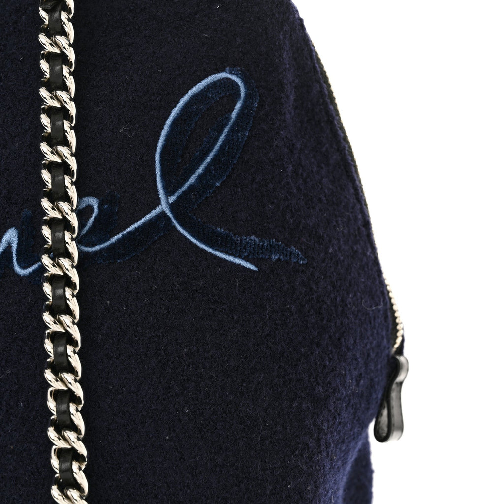 Wool Calfskin Embroidered Paris Hamburg Large Shopping Bag Blue
