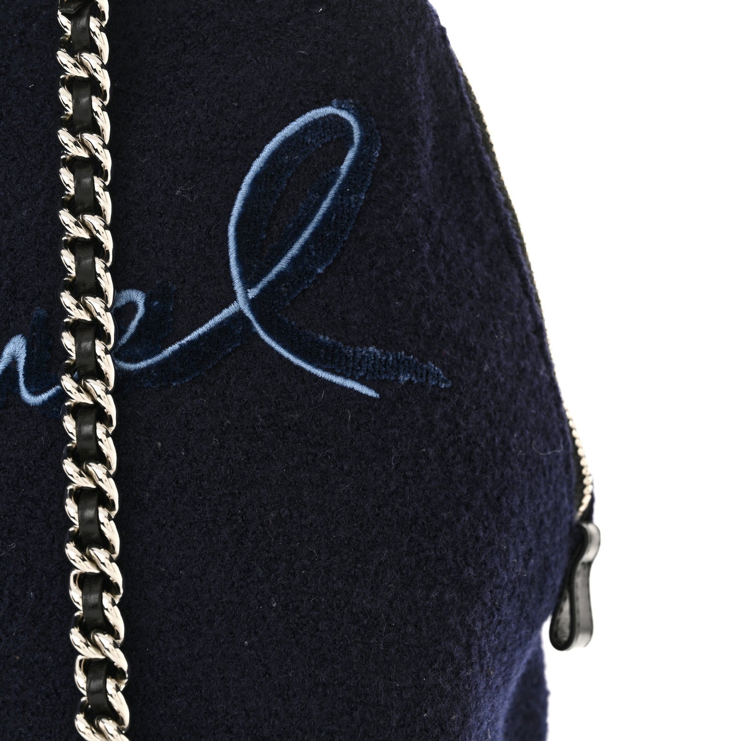 Wool Calfskin Embroidered Paris Hamburg Large Shopping Bag Blue