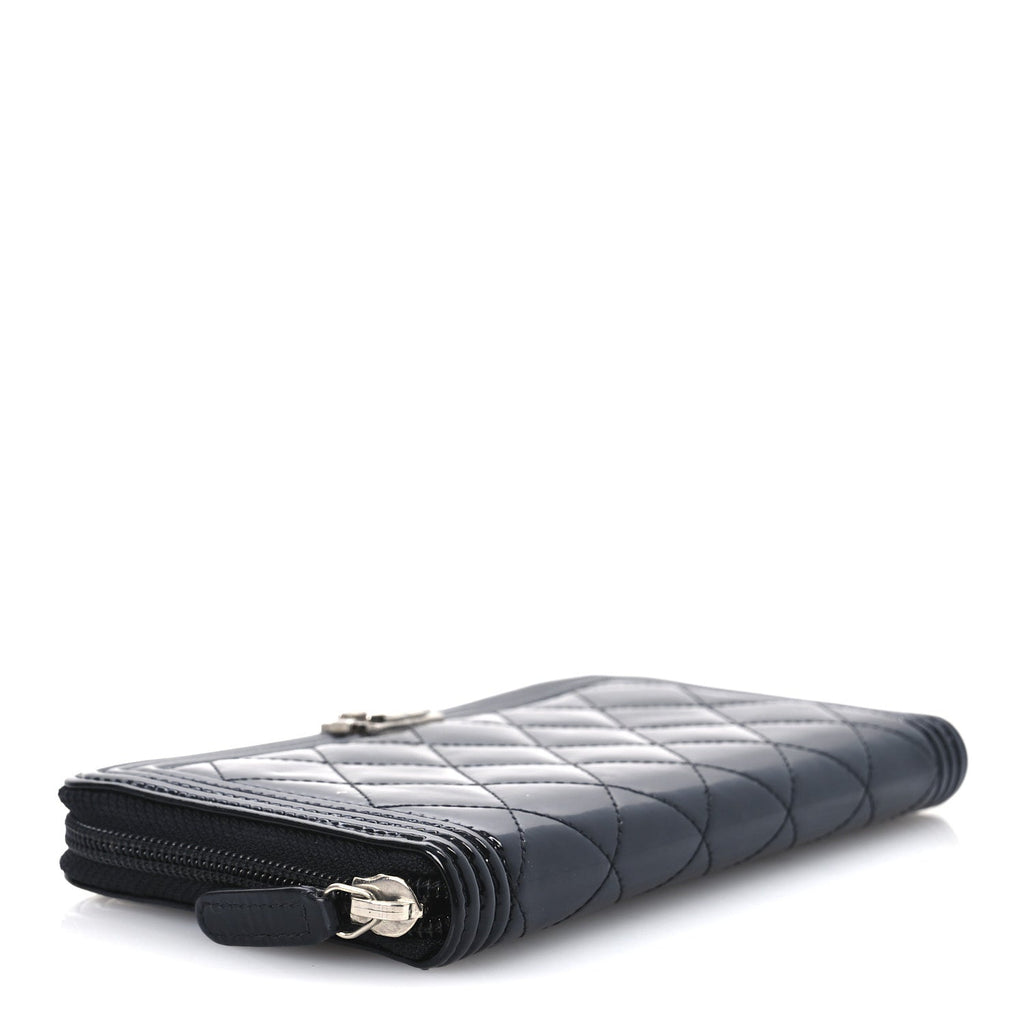 Patent Calfskin Quilted Boy L-Gusset Zip Wallet Black