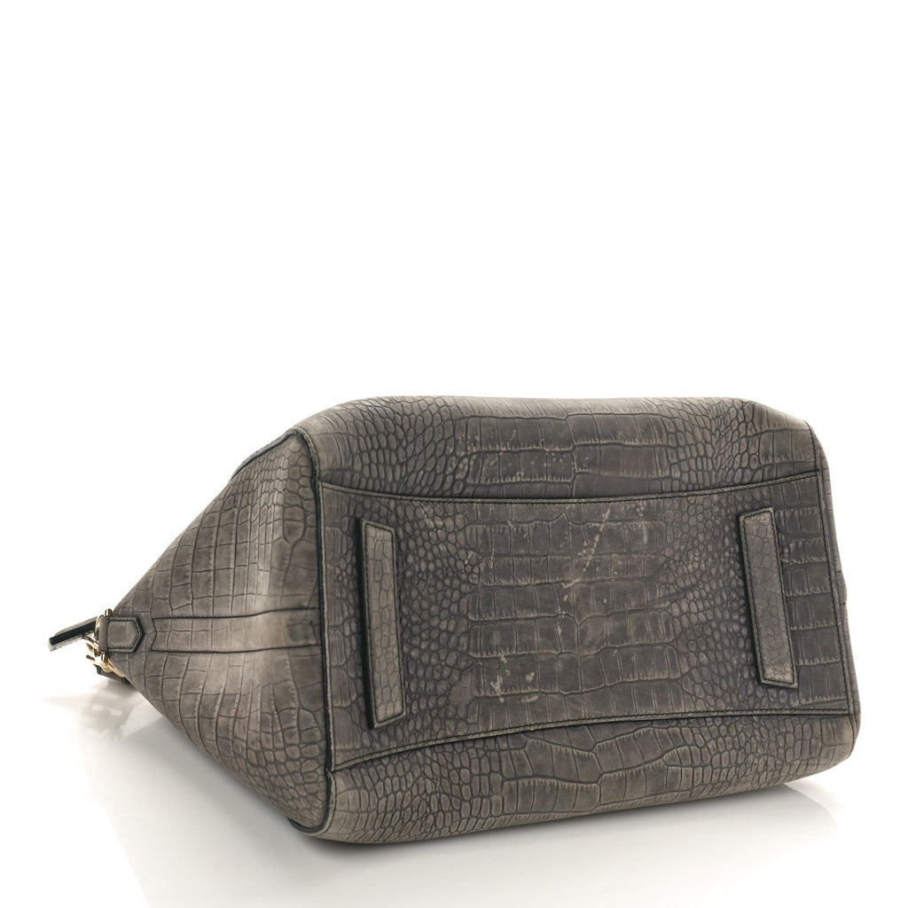 Nubuck Crocodile Embossed Medium Antigona Washed Black
