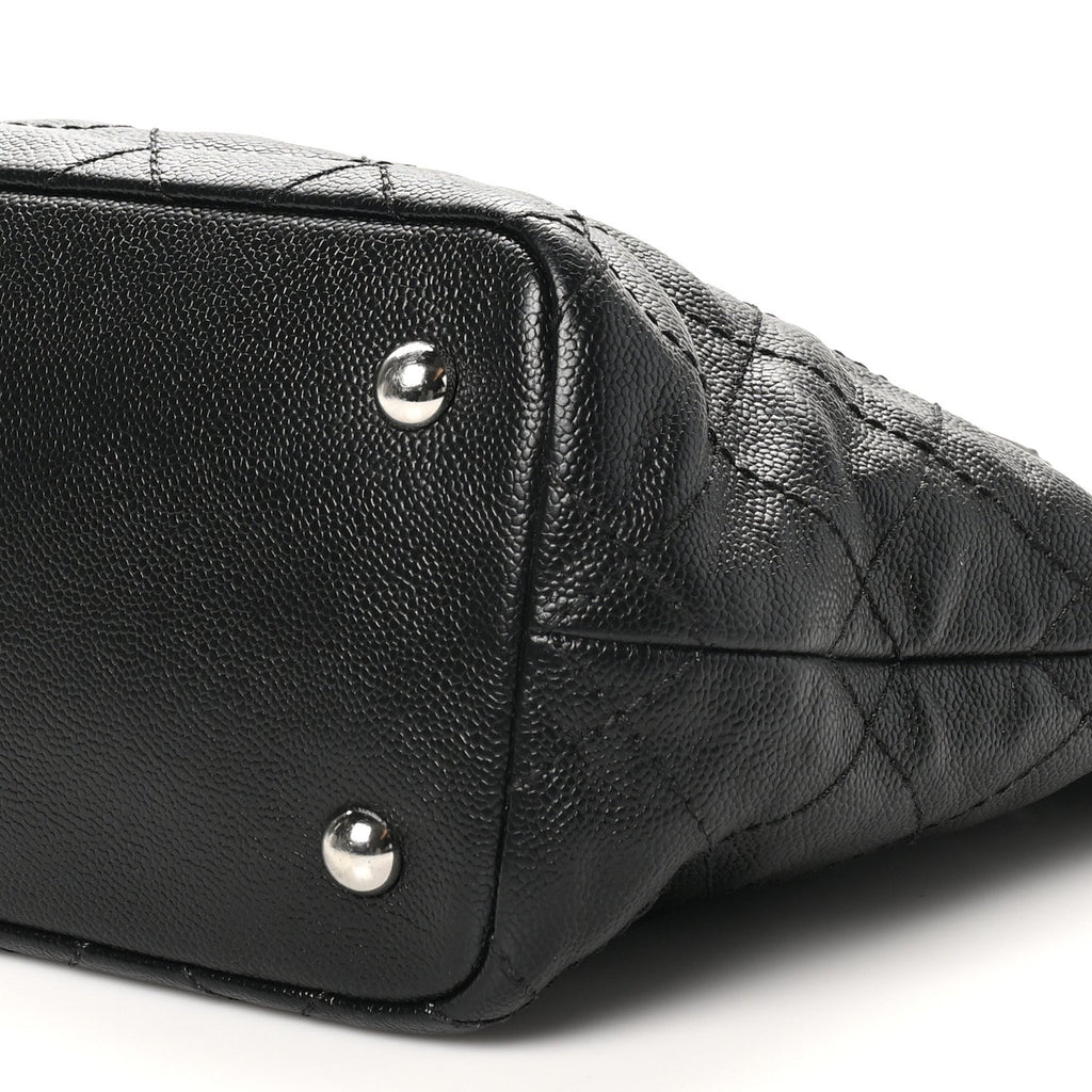 Grained Calfskin Quilted Small Daily Shopping Tote Black