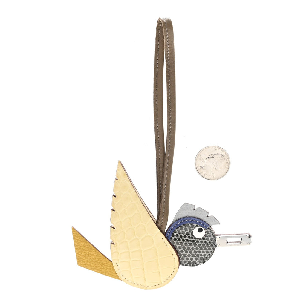 Epsom Chevre Mysore Swift Alligator Lizard Birdy Bag Charm Jaune Ambre Vanille Gris Fonce Bleu Saphir Bleu Glacier Etoupe