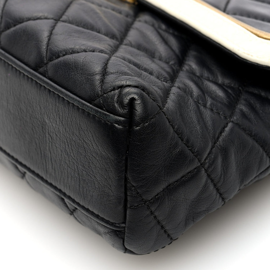 Lambskin Quilted Mademoiselle East West Flap Black White