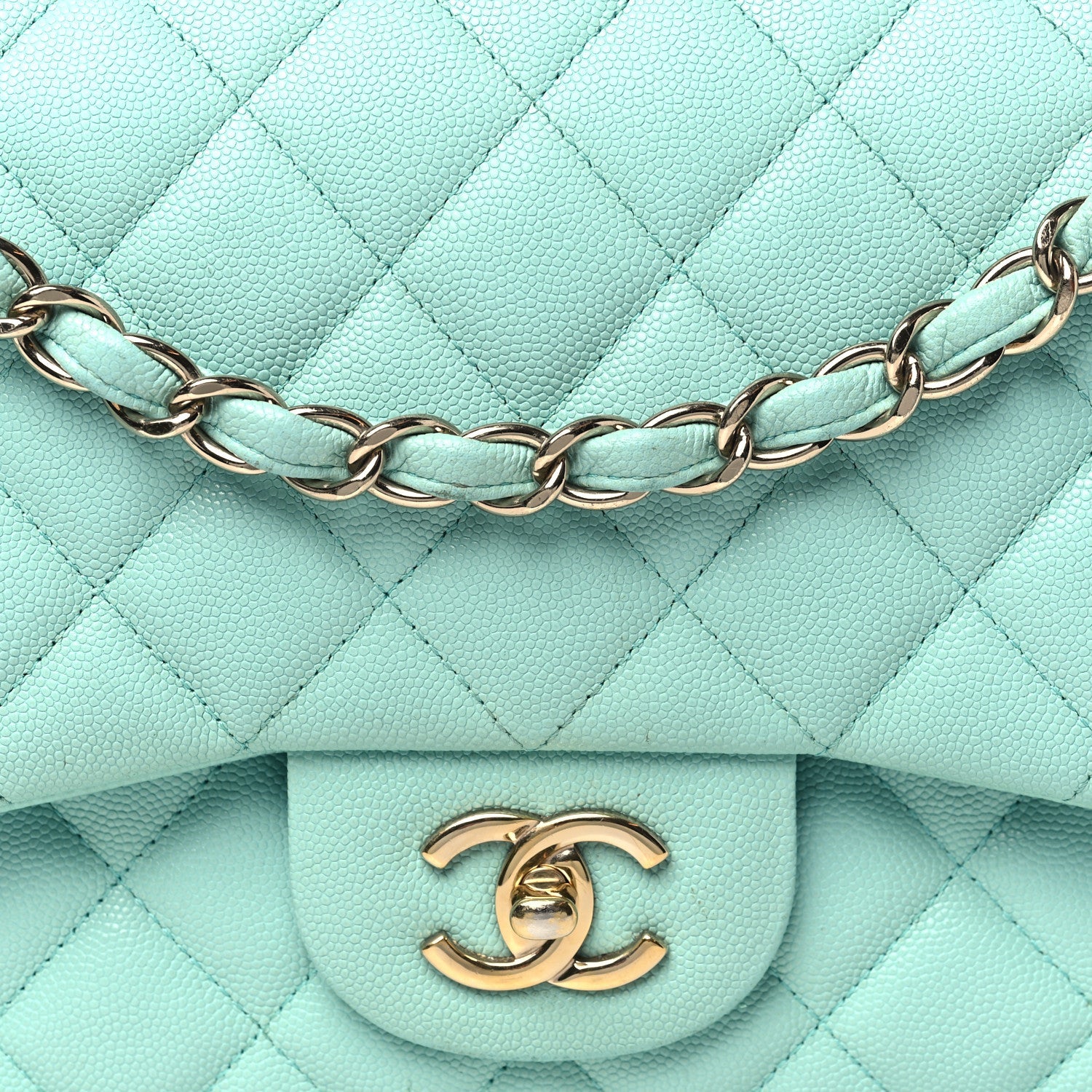 Caviar Quilted Jumbo Double Flap Light Green