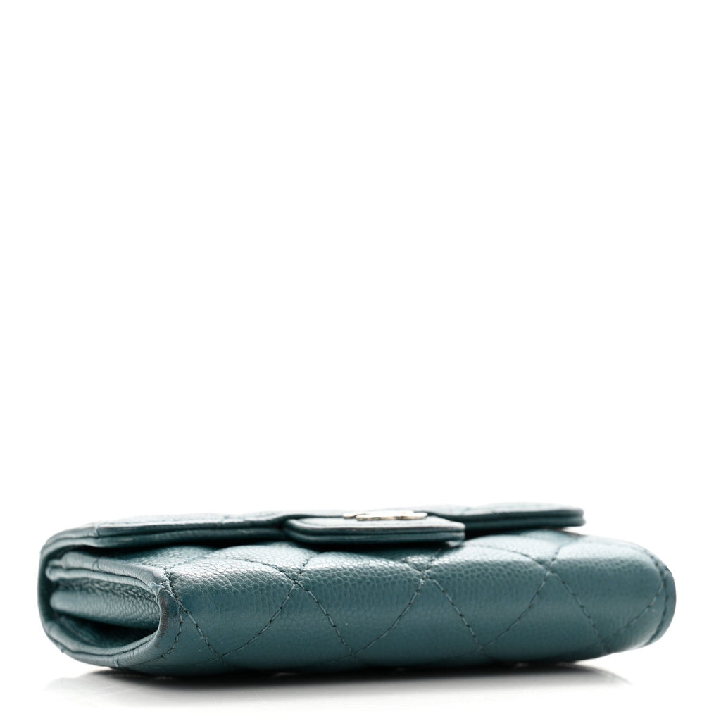 Caviar Quilted Flap  Holder Turquoise