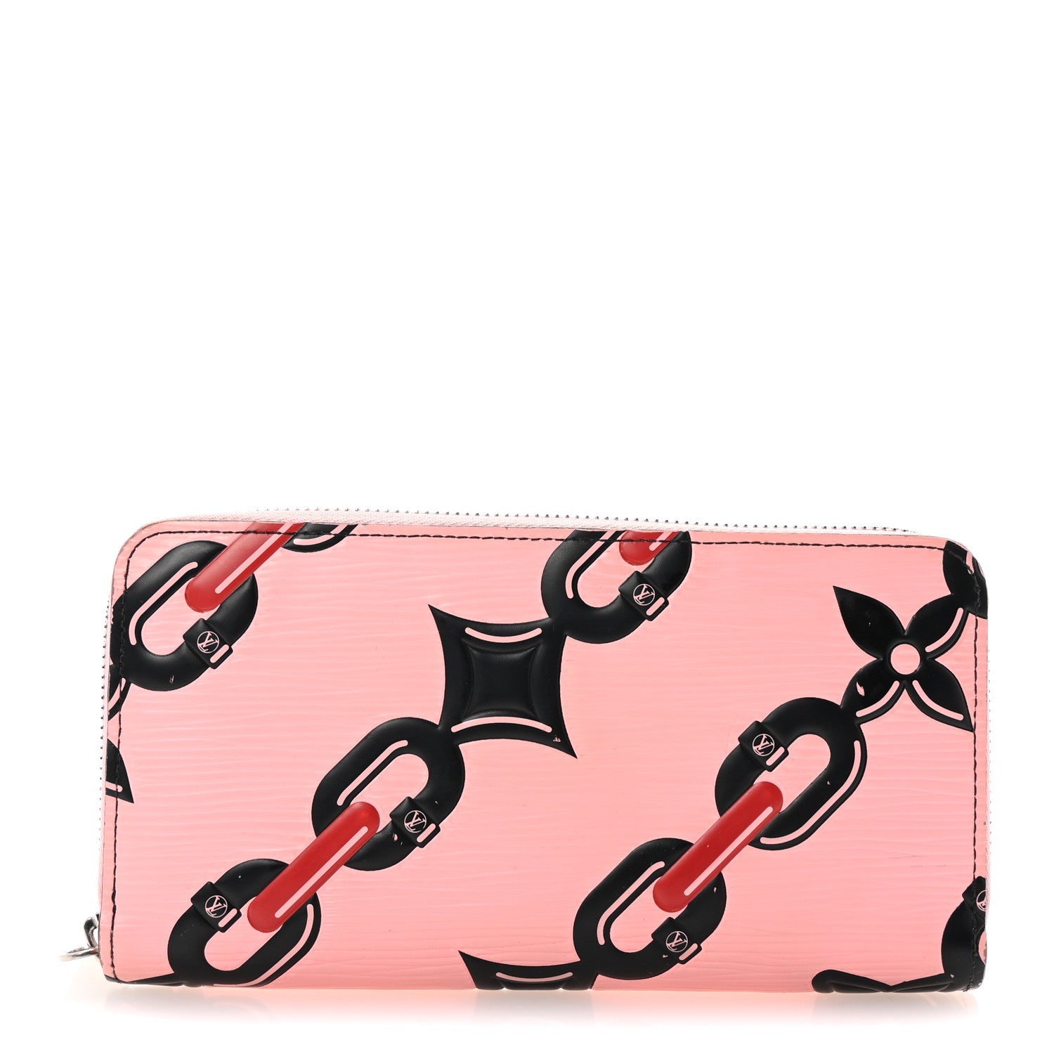 Epi Chain Flower Print Twist Zippy Wallet Pink