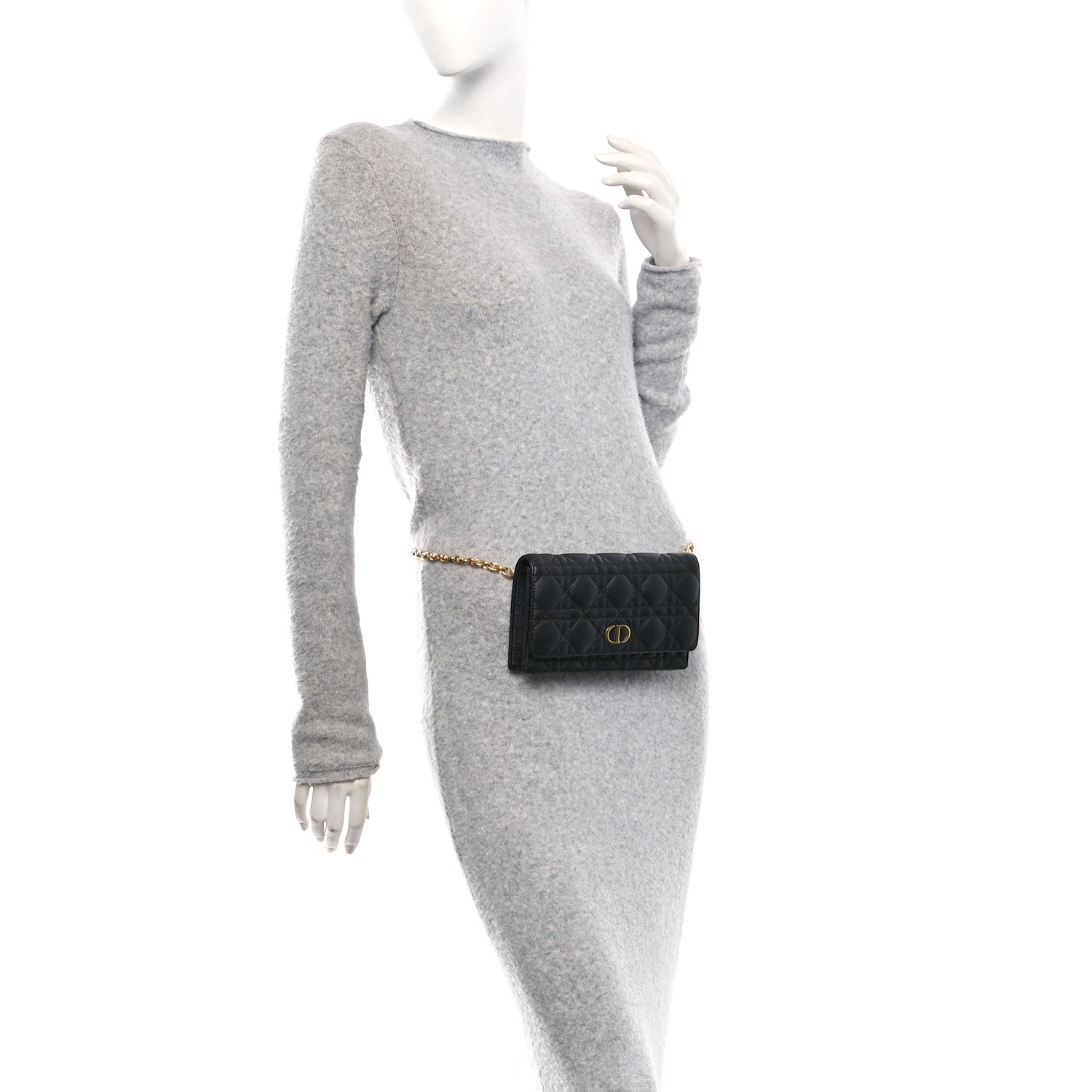 Supple Calfskin Cannage Caro Belt Pouch with Chain Black