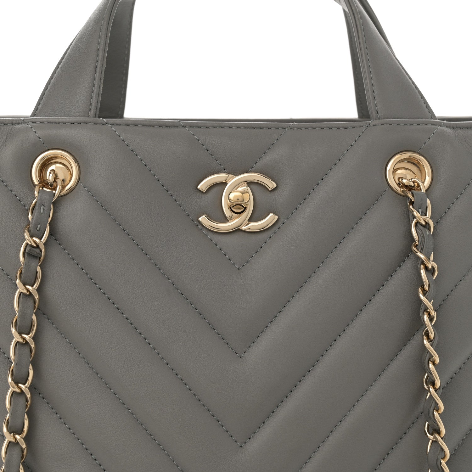 Calfskin Chevron Quilted Statement Shopping Tote Grey