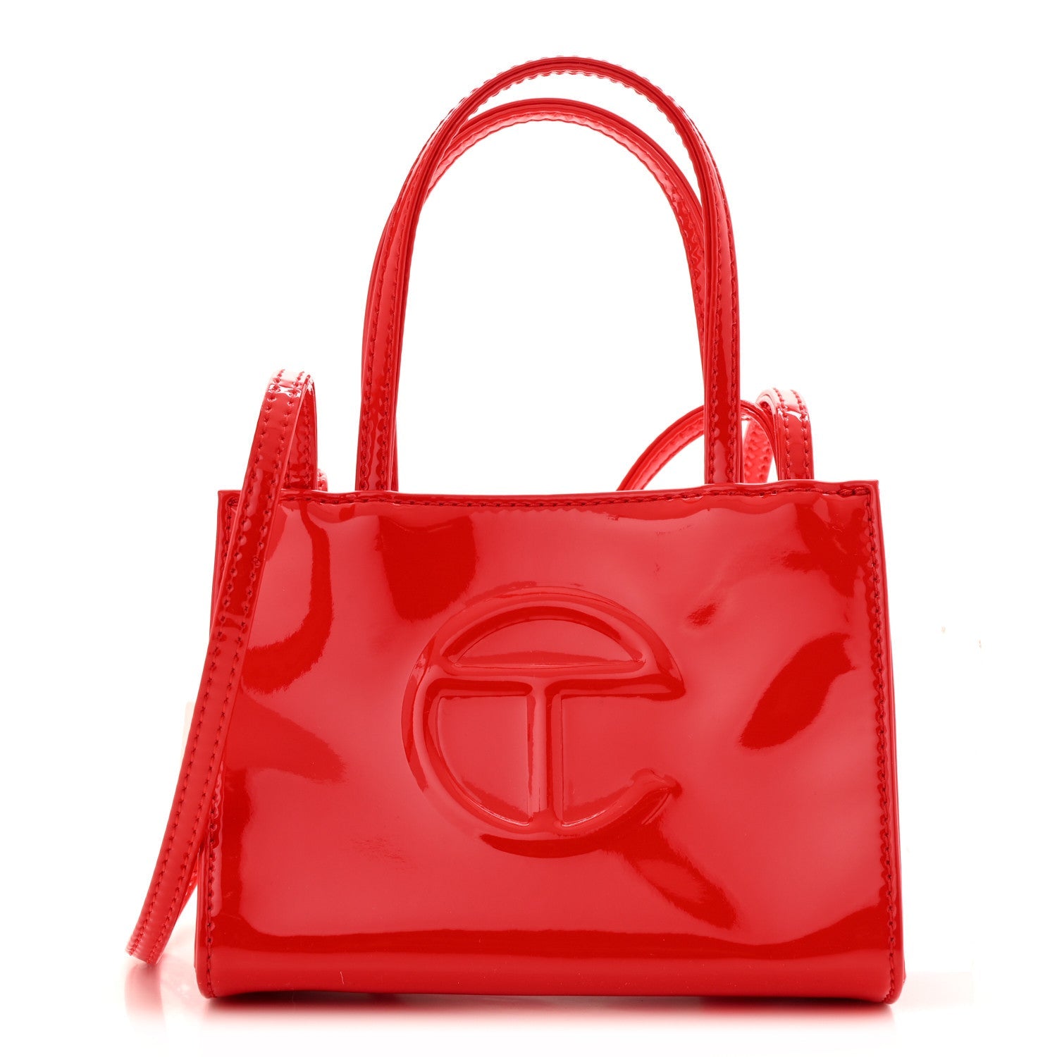 Patent Vegan Leather Small Shopping Bag Red